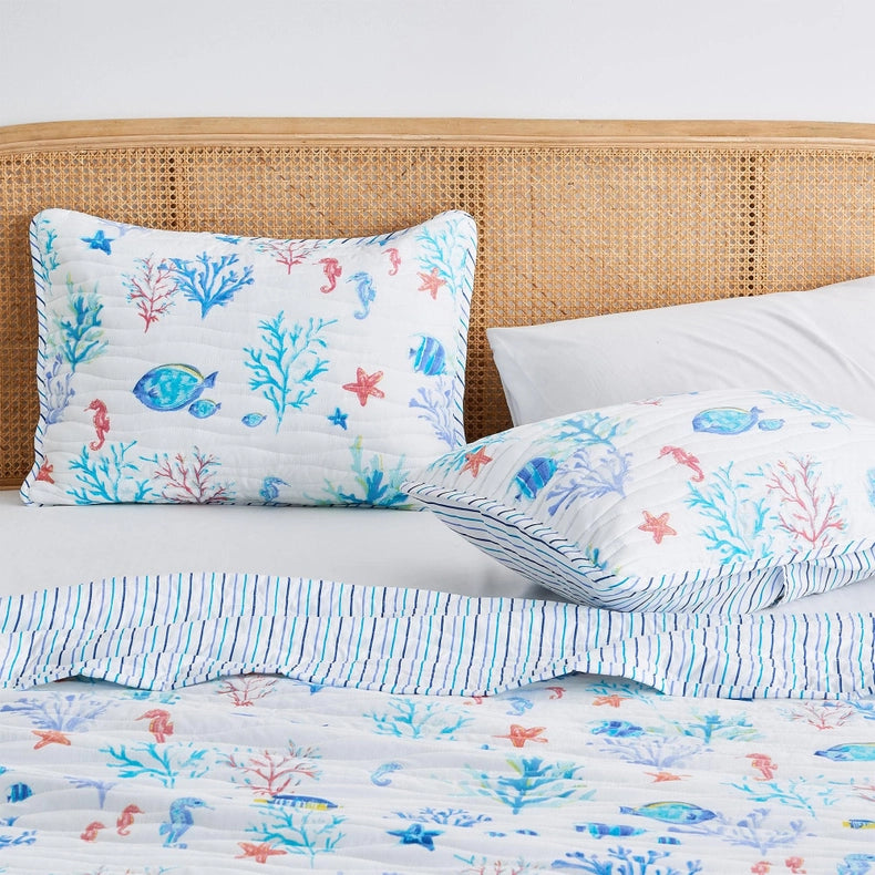 Colorful Coastal Seascape Quilt Set | Ryanne Collection By Great Bay Home-Set-BH Collective-Twin / Twin XL-Colorful Seascape-Urbanheer