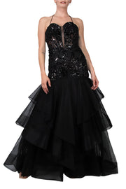 Colors Dress Embroidered Plunging Neckline Gown-0