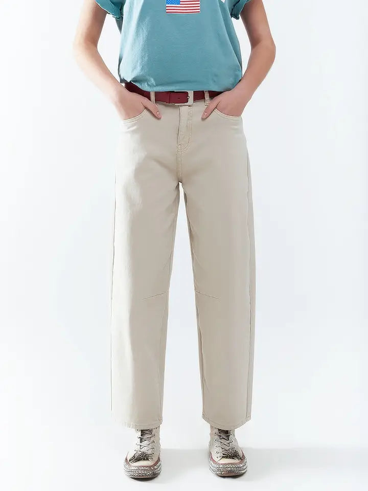 Comfortable Stretch Jeans with Barrel Leg in Beige-Jeans-Q2-XS-BEIGE-Urbanheer