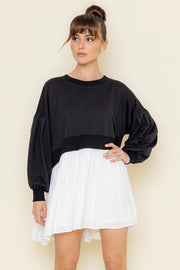 Comfy Round Neck Drop Shoulder Crop Mini DRESS Black-DRESS-Fore Collection-S-Black-Urbanheer