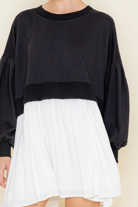 Comfy Round Neck Drop Shoulder Crop Mini DRESS Black-DRESS-Fore Collection-S-Black-Urbanheer