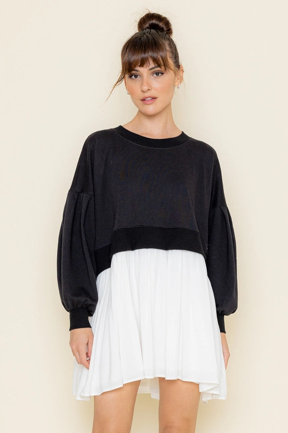 Comfy Round Neck Drop Shoulder Crop Mini DRESS Black-DRESS-Fore Collection-S-Black-Urbanheer