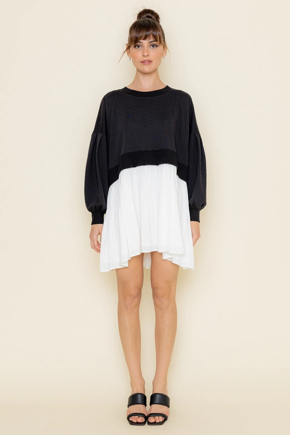 Comfy Round Neck Drop Shoulder Crop Mini DRESS Black-DRESS-Fore Collection-S-Black-Urbanheer