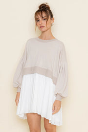 Comfy Round Neck Drop Shoulder Crop Mini DRESS SEASHELL/OFF WHITE-DRESS-Fore Collection-S-SEASHELL/OFF WHITE-Urbanheer