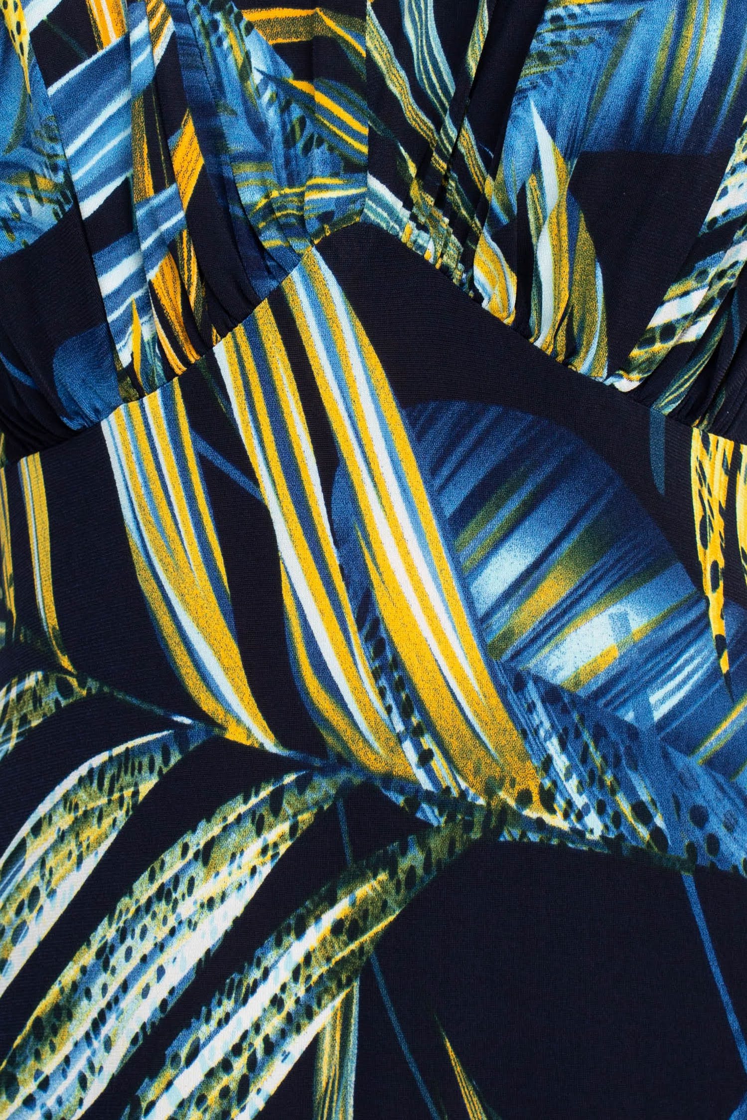 Connected Apparel V-Neck Crossed Shoulder Empire Waist Multi Print Jersey Dress-Clothes-Connected Apparel-NAVY-12-Urbanheer