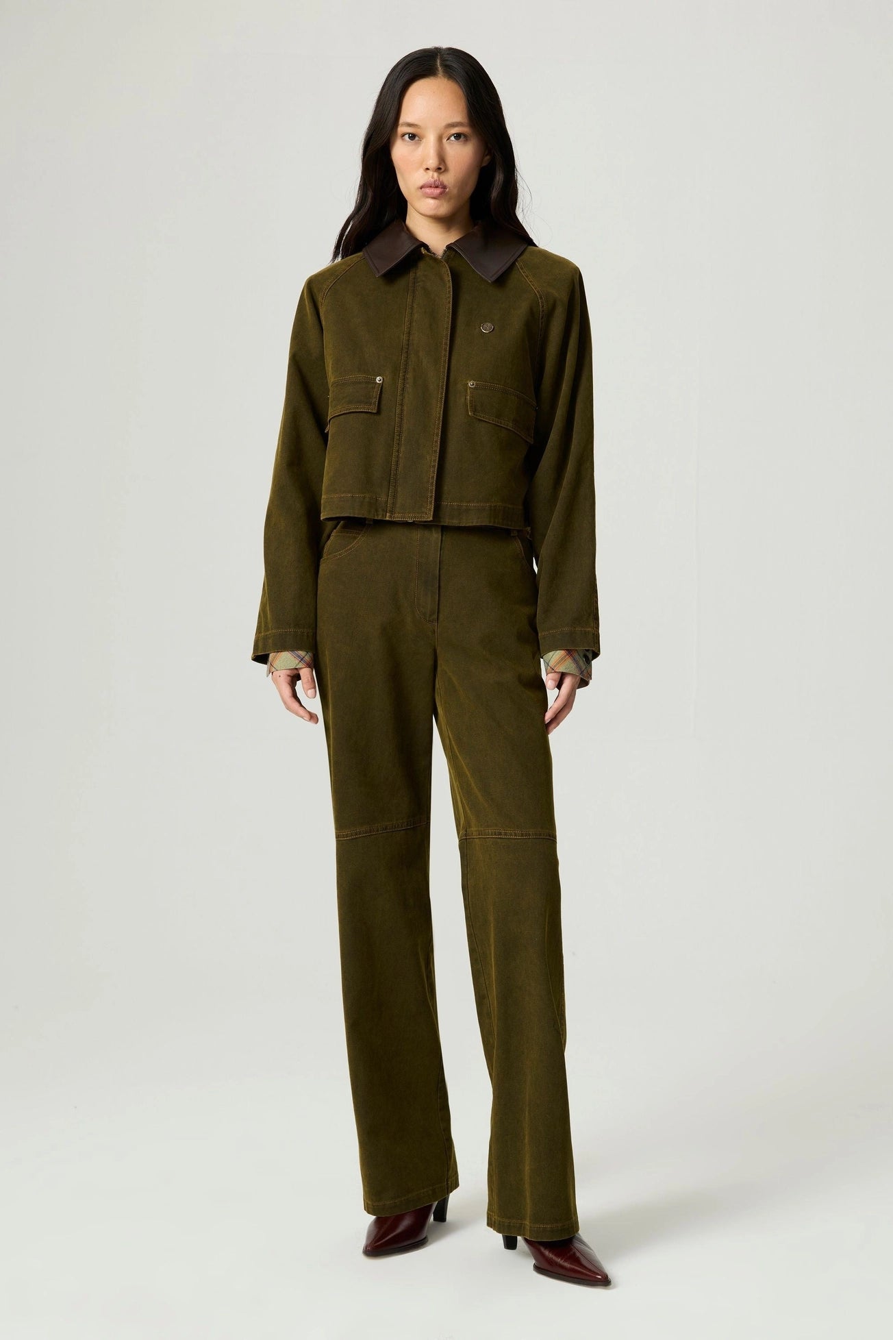 Contrast Collar Utility Cropped Jacket