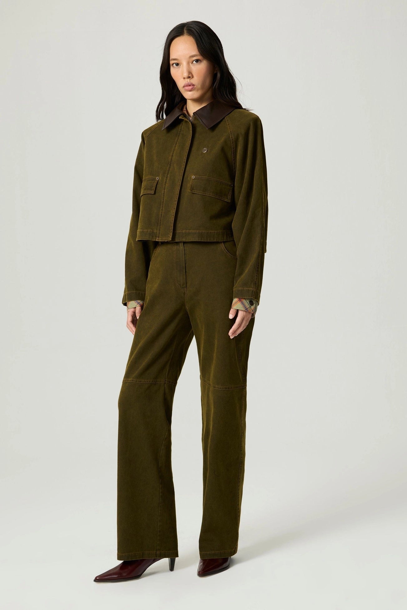 Contrast Collar Utility Cropped Jacket