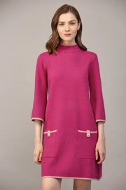 Contrast Color Knit Mock Neck Sweater Dress BERRY / PINK-Dress-FATE-S-Urbanheer
