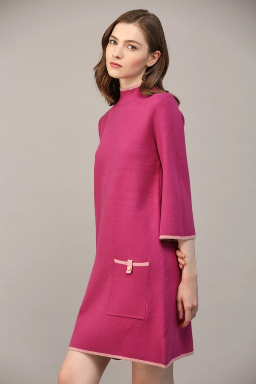 Contrast Color Knit Mock Neck Sweater Dress BERRY / PINK-Dress-FATE-S-Urbanheer