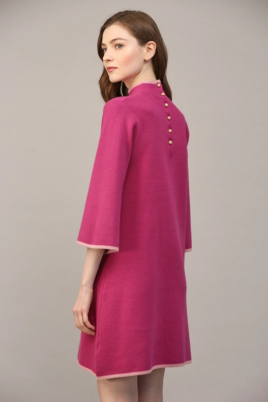 Contrast Color Knit Mock Neck Sweater Dress BERRY / PINK-Dress-FATE-S-Urbanheer