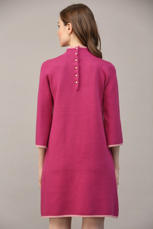 Contrast Color Knit Mock Neck Sweater Dress BERRY / PINK-Dress-FATE-S-Urbanheer