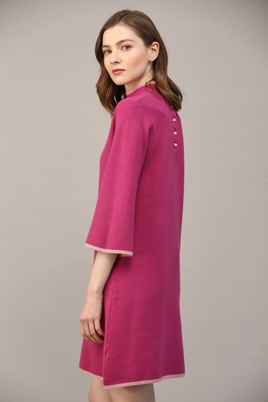 Contrast Color Knit Mock Neck Sweater Dress BERRY / PINK-Dress-FATE-S-Urbanheer