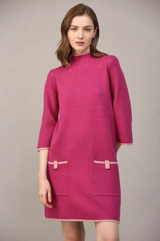 Contrast Color Knit Mock Neck Sweater Dress BERRY / PINK-Dress-FATE-S-Urbanheer