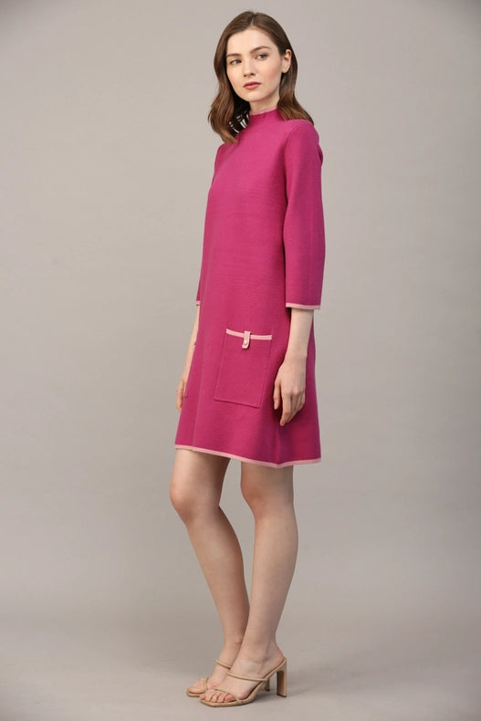 Contrast Color Knit Mock Neck Sweater Dress BERRY / PINK-Dress-FATE-S-Urbanheer
