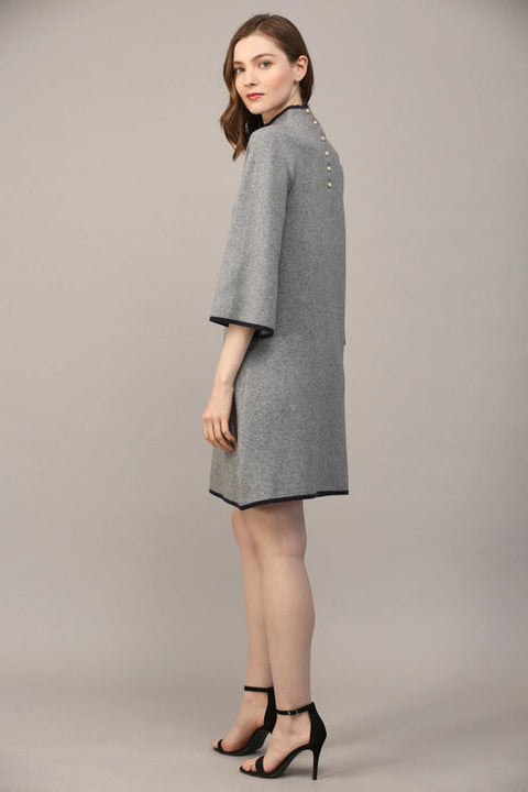 Contrast Color Knit Mock Neck Sweater Dress GREY / NAVY-Dress-FATE-S-Urbanheer