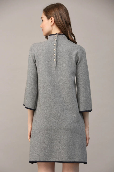 Contrast Color Knit Mock Neck Sweater Dress GREY / NAVY-Dress-FATE-S-Urbanheer