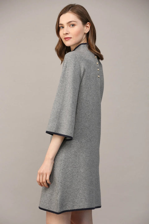 Contrast Color Knit Mock Neck Sweater Dress GREY / NAVY-Dress-FATE-S-Urbanheer