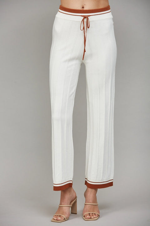Contrast Color Trim Ribbed Knit Sweater Pants
