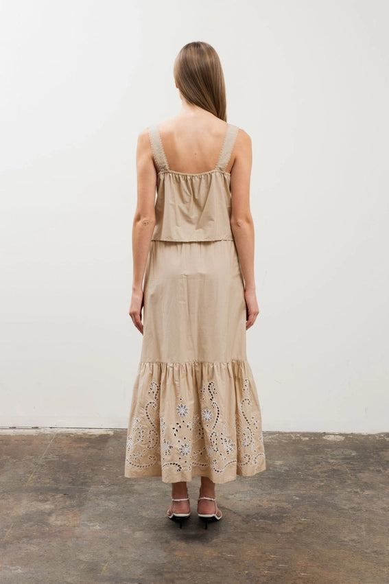 Contrast Eyelet Detail Midi Skirt-Skirts-Moon River-XS-KHAKI-Urbanheer