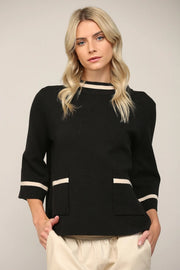 Contrast Lurex Yarn Mock Neck Sweater BLACK/GOLD-Sweater-FATE-S-Urbanheer