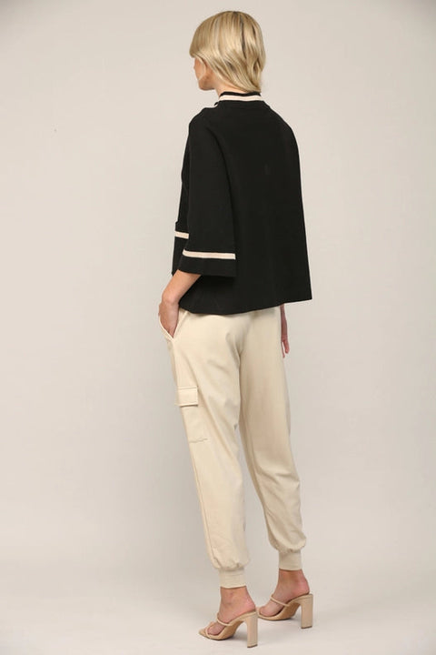 Contrast Lurex Yarn Mock Neck Sweater BLACK/GOLD-Sweater-FATE-S-Urbanheer