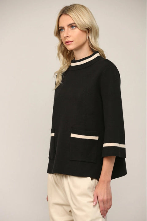 Contrast Lurex Yarn Mock Neck Sweater BLACK/GOLD-Sweater-FATE-S-Urbanheer