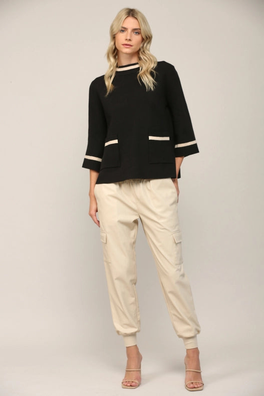 Contrast Lurex Yarn Mock Neck Sweater BLACK/GOLD-Sweater-FATE-S-Urbanheer