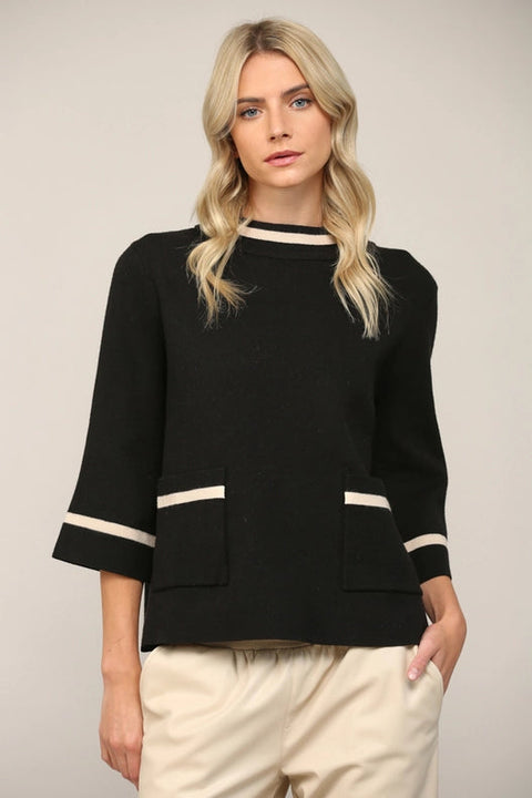Contrast Lurex Yarn Mock Neck Sweater BLACK/GOLD-Sweater-FATE-S-Urbanheer