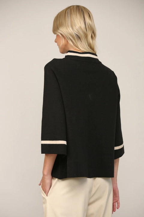 Contrast Lurex Yarn Mock Neck Sweater BLACK/GOLD-Sweater-FATE-S-Urbanheer