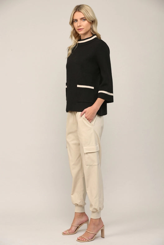 Contrast Lurex Yarn Mock Neck Sweater BLACK/GOLD-Sweater-FATE-S-Urbanheer