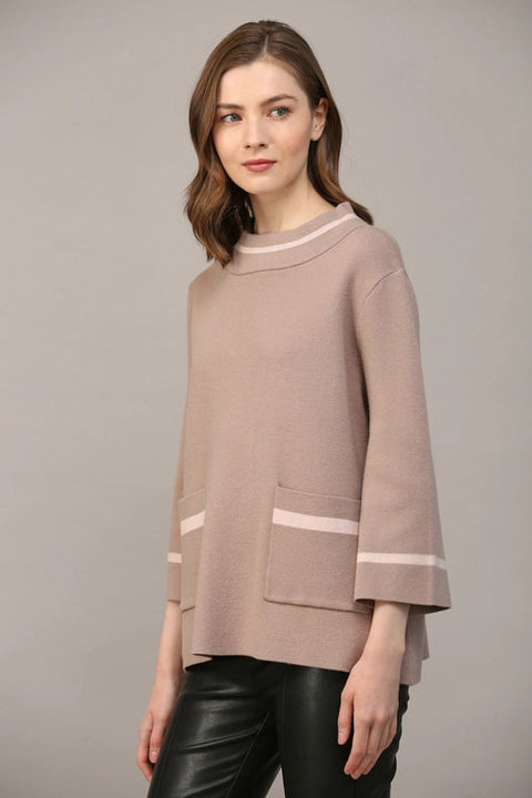 Contrast Lurex Yarn Mock Neck Sweater COCOA / BLUSH-Sweater-FATE-S-Urbanheer
