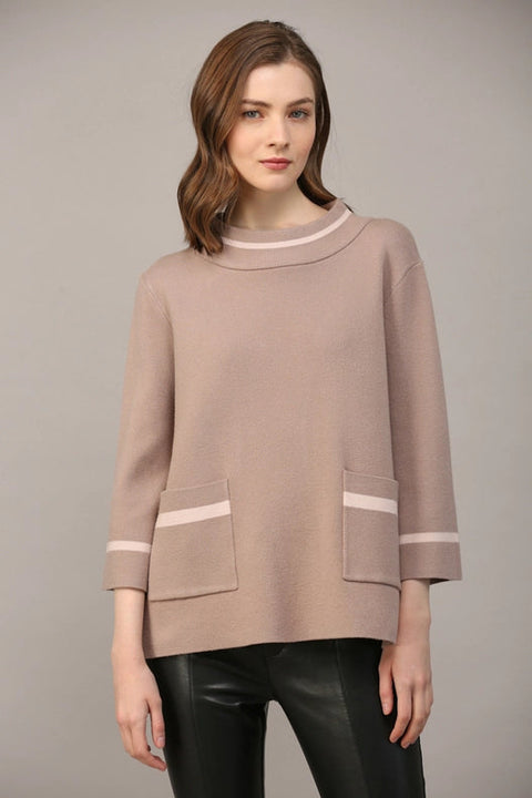 Contrast Lurex Yarn Mock Neck Sweater COCOA / BLUSH-Sweater-FATE-S-Urbanheer