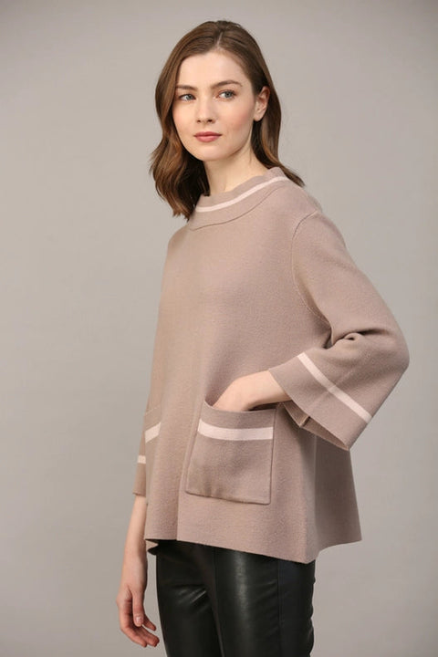 Contrast Lurex Yarn Mock Neck Sweater COCOA / BLUSH-Sweater-FATE-S-Urbanheer