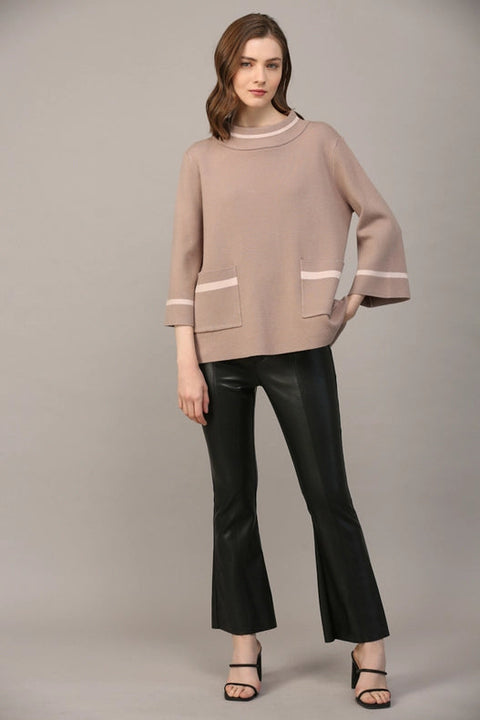 Contrast Lurex Yarn Mock Neck Sweater COCOA / BLUSH-Sweater-FATE-S-Urbanheer