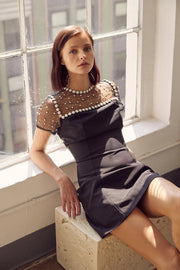 Contrast Pearl Tulle Dress-Dress-Fore Collection-S-Black-Urbanheer