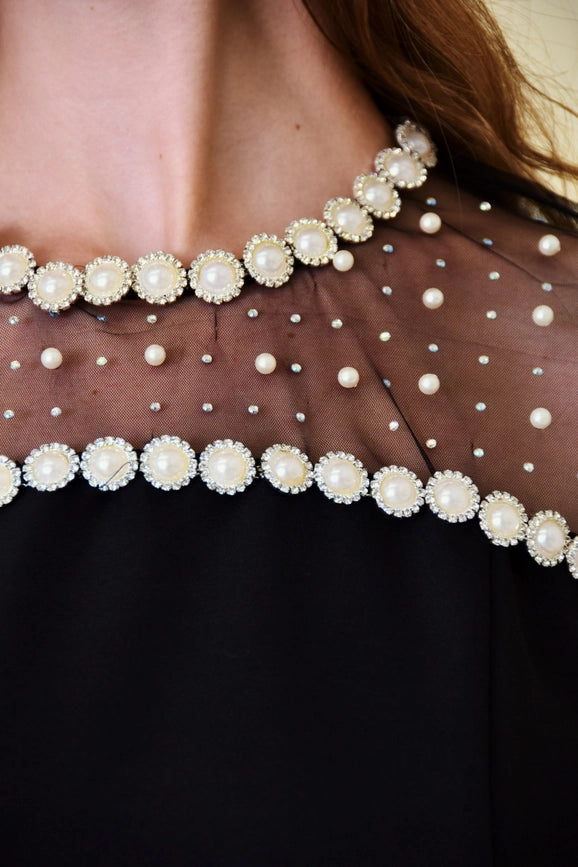 Contrast Pearl Tulle Dress-Dress-Fore Collection-S-Black-Urbanheer