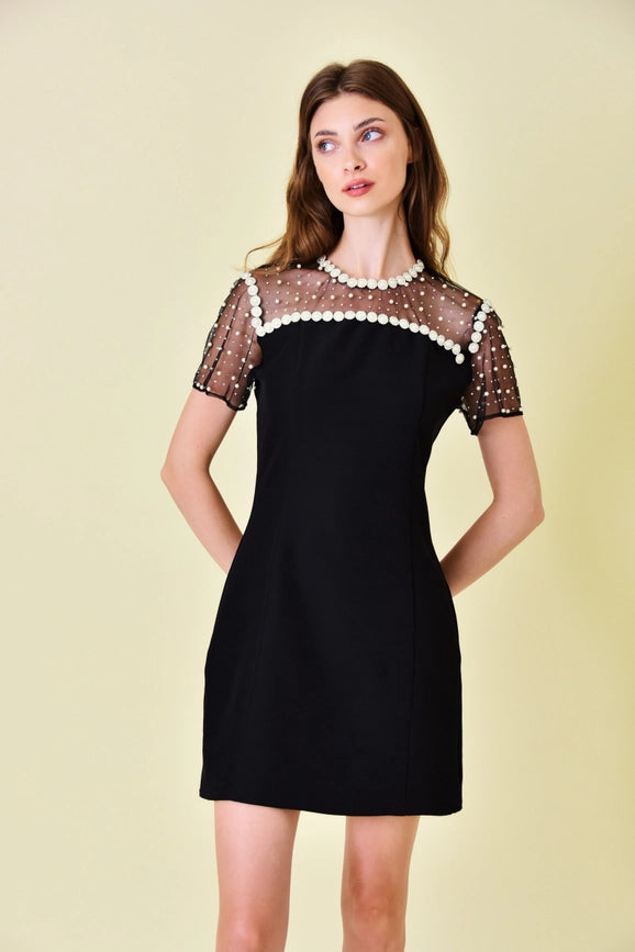 Contrast Pearl Tulle Dress-Dress-Fore Collection-S-Black-Urbanheer