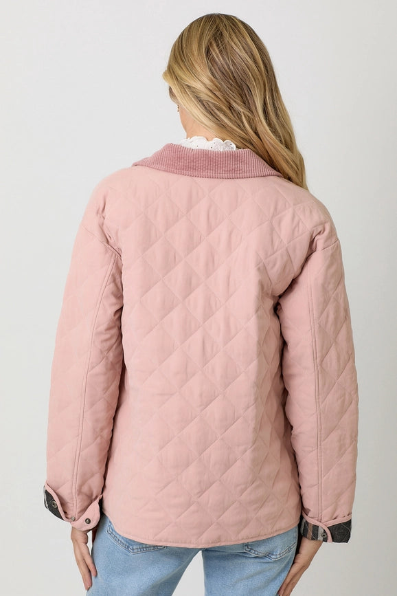 Contrast Quilted Jacket Rose Vanilla-Jacket-Mystree-S-Rose Vanilla-Urbanheer