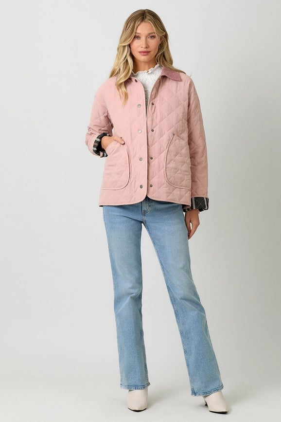 Contrast Quilted Jacket Rose Vanilla-Jacket-Mystree-S-Rose Vanilla-Urbanheer