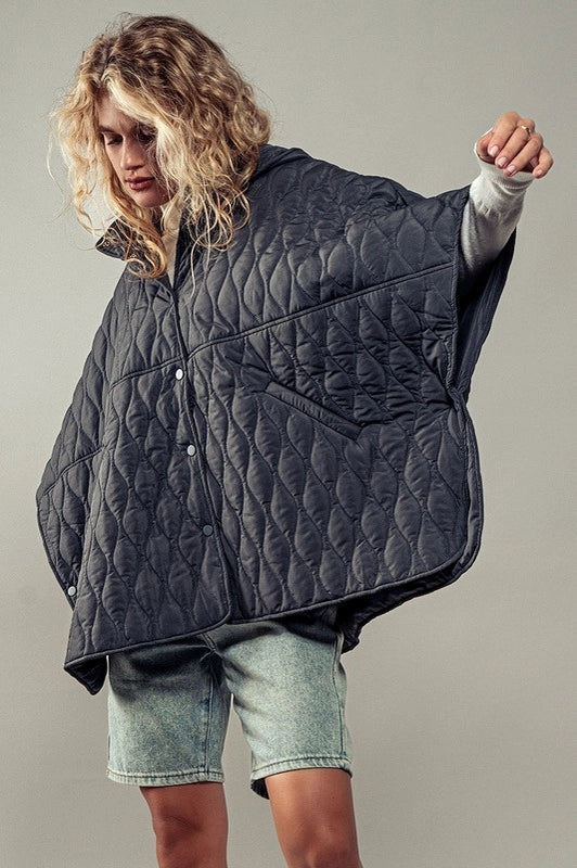 Contrast Quilted Shroud Cloak CHARCOAL-Shroud Cloak-Fashion Week-ONE SIZE-CHARCOAL-Urbanheer