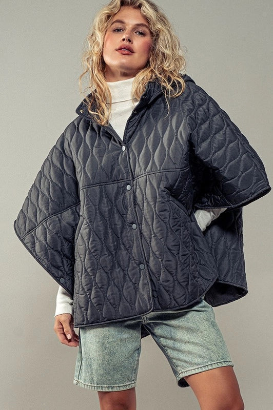 Contrast Quilted Shroud Cloak CHARCOAL-Shroud Cloak-Fashion Week-ONE SIZE-CHARCOAL-Urbanheer