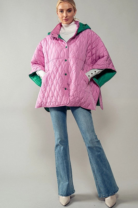 Contrast Quilted Shroud Cloak-Shroud Cloak-Fashion Week-ONE SIZE-Burgundy-Urbanheer