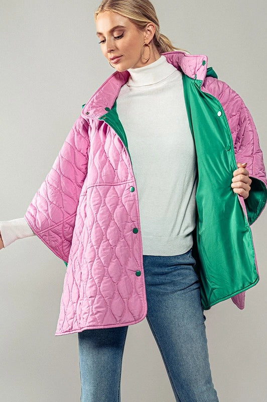 Contrast Quilted Shroud Cloak-Shroud Cloak-Fashion Week-ONE SIZE-Burgundy-Urbanheer