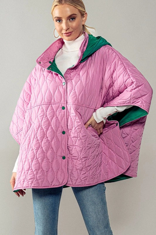 Contrast Quilted Shroud Cloak-Shroud Cloak-Fashion Week-ONE SIZE-Burgundy-Urbanheer