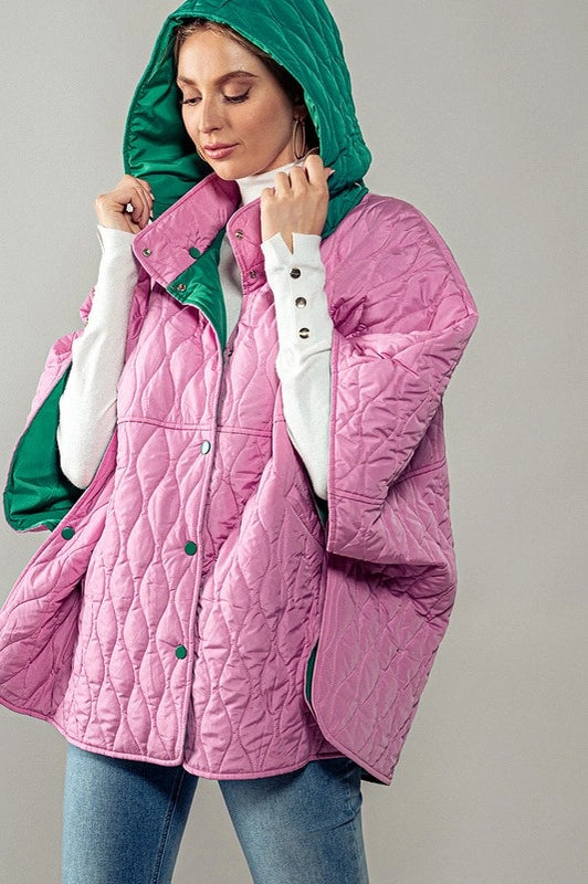 Contrast Quilted Shroud Cloak-Shroud Cloak-Fashion Week-ONE SIZE-Burgundy-Urbanheer