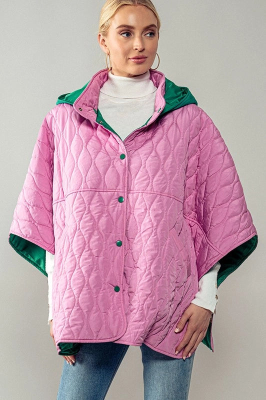 Contrast Quilted Shroud Cloak-Shroud Cloak-Fashion Week-ONE SIZE-Burgundy-Urbanheer