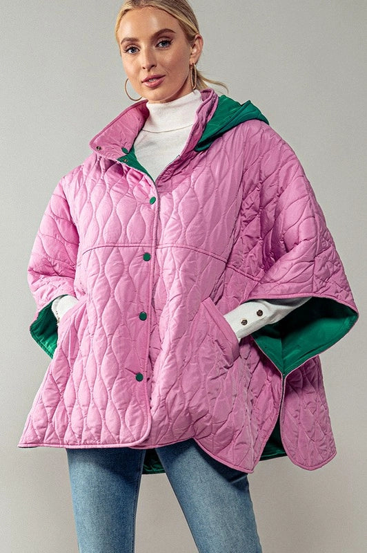 Contrast Quilted Shroud Cloak-Shroud Cloak-Fashion Week-ONE SIZE-Burgundy-Urbanheer