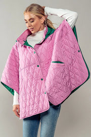 Contrast Quilted Shroud Cloak-Shroud Cloak-Fashion Week-ONE SIZE-Burgundy-Urbanheer