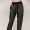 Contrast Rib Band Trim Faux Leather Jogger BLACK-Pants-FATE-S-BLACK-Urbanheer