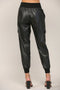 Contrast Rib Band Trim Faux Leather Jogger BLACK-Pants-FATE-S-BLACK-Urbanheer